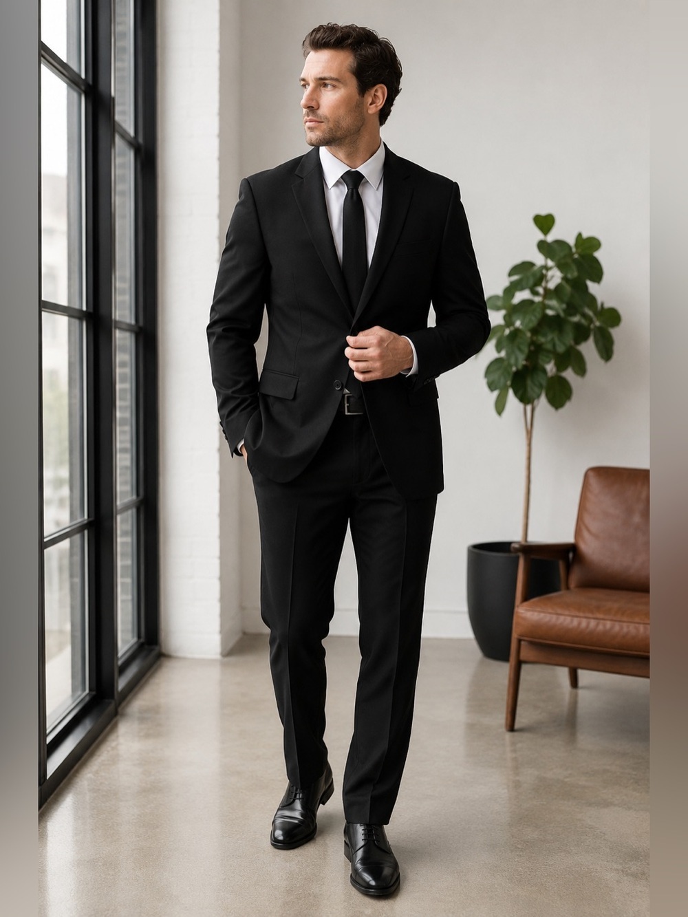 Linea Uomo Performance Stretch Wool Black Suit 50R Jacket 45x30 Pants 2-Piece